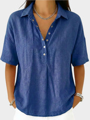 Alaira - Bluse mit V-Ausschnitt und weichem Griff – Blau