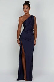 Violetta | Damen One Shoulder Maxikleid – Marineblau