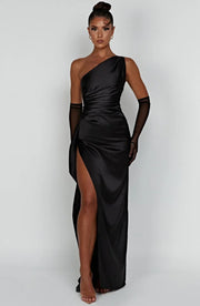 Violetta | Damen One Shoulder Maxikleid – Schwarz
