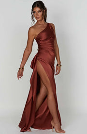 Violetta | Damen One Shoulder Maxikleid – Dunkelrosa