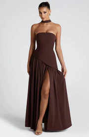 Viorica | Damen Trägerloses Abendkleid Maxi Elegant – Braun