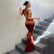 Virella | Damen Maxi Abendkleid Für Feier Elegant – Orange
