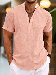 Daniel | Herren Sommer Henley Kurzarm Shirt – Rosa