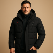 Klaus | Herren Robuste Dicke Winterjacke mit Reißverschluss – Schwarz