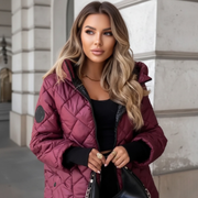 Welmara | Damen Steppjacke mit Kapuze Winter – Bordeaux