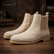 Wendelin | Herren Chelsea Stiefelette Wildleder-Optik – Creme-Weiß