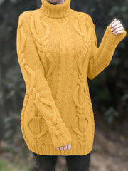 Wendeline | Damen Langer Zopfmuster Rollkragen Strickpullover – Gelb