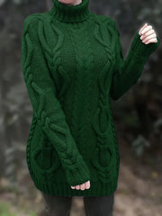 Wendeline | Damen Langer Zopfmuster Rollkragen Strickpullover – Grün