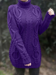 Wendeline | Damen Langer Zopfmuster Rollkragen Strickpullover – Lila