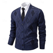 Wendric | Herren Strickjacke Rautenmuster V-Ausschnitt – Marineblau