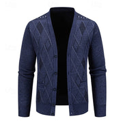 Wendric | Herren Strickjacke Rautenmuster V-Ausschnitt – Hellgrau