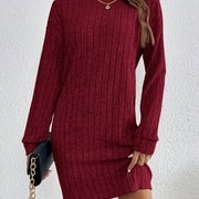 Wiberna | Damen Strickkleid Geripptes Langarmkleid – Rot