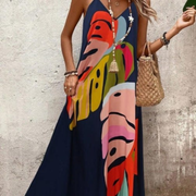 Wilhelmine | Damen Modernes Sommerkleid V-Ausschnitt Maxi – Marineblau