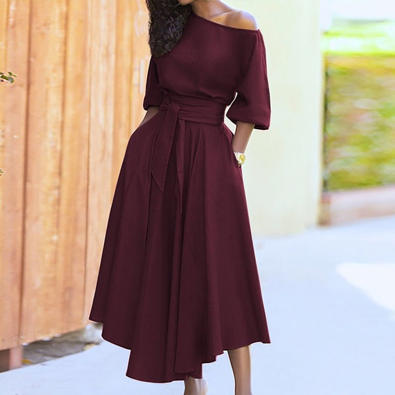 Damen Midikleid mit Taillengürtel
