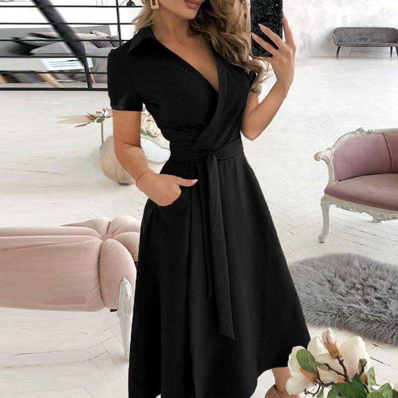 Damen Midikleid mit Taillengürtel