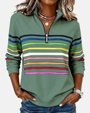 Corinelle - Gestreiftes Soft-Touch-Half-Zip-Sweatshirt – Grün