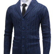 Wulfgar | Herren Strickjacke Schalkragen Zopfmuster – Blau