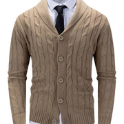 Wulfgar | Herren Strickjacke Schalkragen Zopfmuster – Khaki
