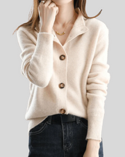Wulfine | Damen Strickjacke mit Knopfleiste – Beige
