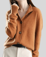 Wulfine | Damen Strickjacke mit Knopfleiste – Orange