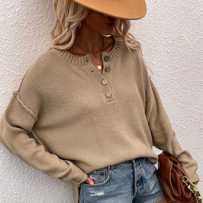 Strukturierter Pullover mit Knopfleiste | Lässige Passform | Bequemer Stil
