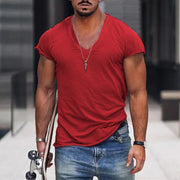 Alexander | Herren Tiefes V-Ausschnitt Freizeit T-Shirt – Rot