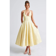 Yara | Damen Midi Kleid Für Hochzeitsgast Neckholder Stil – Gelb