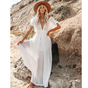 Yelena | Damen Modernes Sommerkleid Maxi Boho Stilvoll – Weiß