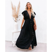 Yelena | Damen Modernes Sommerkleid Maxi Boho Stilvoll – Schwarz