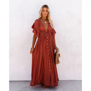 Yelena | Damen Modernes Sommerkleid Maxi Boho Stilvoll – Rostrot
