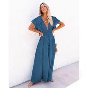 Yelena | Damen Modernes Sommerkleid Maxi Boho Stilvoll – Blaugrün