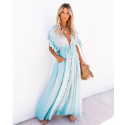 Yelena | Damen Modernes Sommerkleid Maxi Boho Stilvoll – Hellblau