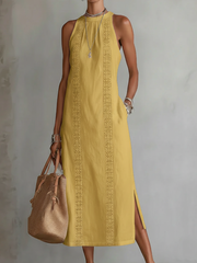 Zenobia | Damen Ärmeloses Midikleid mit Stehkragen – Gelb