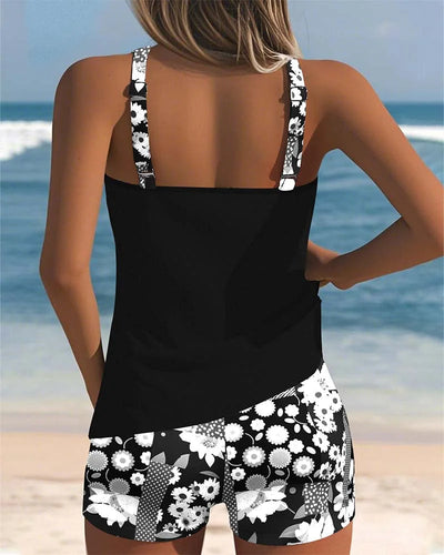 Zweiteiliges Damen Tankini Set mit Blumenmuster und Shorts