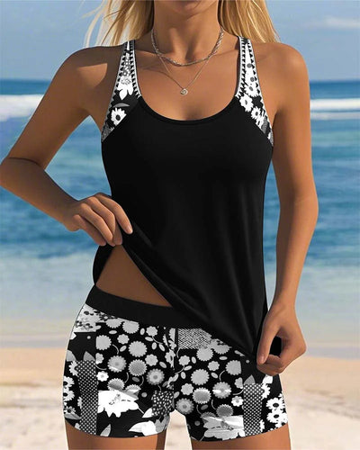 Zweiteiliges Damen Tankini Set mit Blumenmuster und Shorts